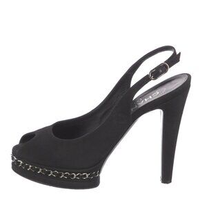 CHANEL Black CC Logo Peep Toe Chain Link Sandals